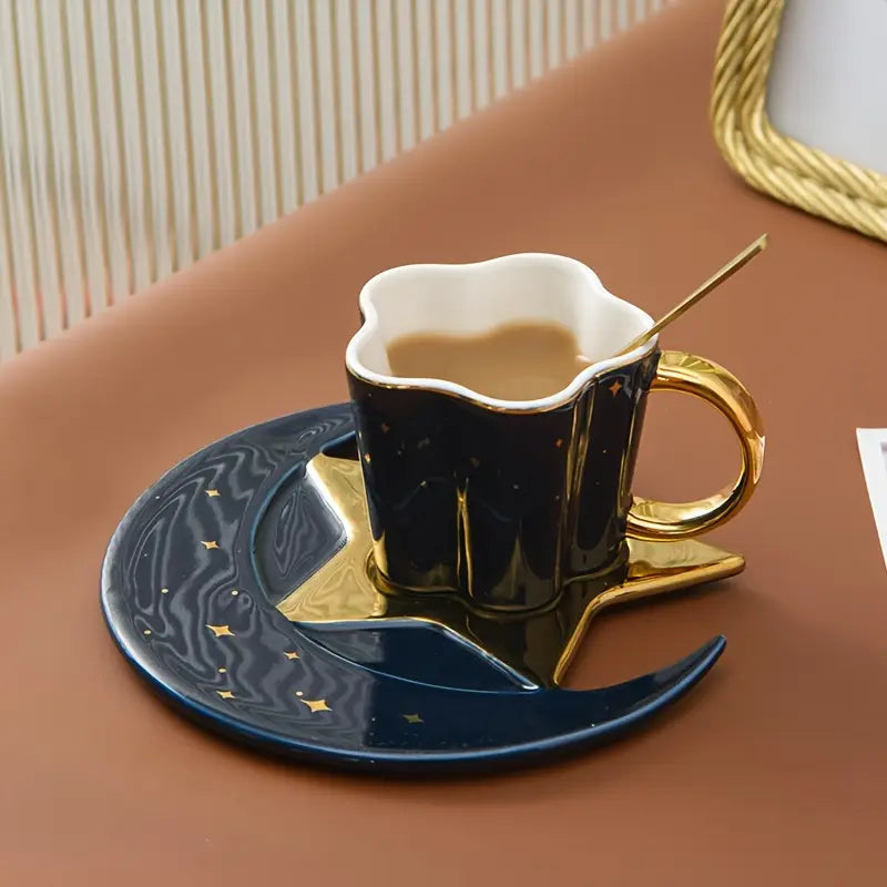 1 Set, Star And Moon Shaped Ceramic Coffee Cup Set, Exquisite Water Cup, Suitable for Afternoon Tea, Home, Restaurant, Christmas Decoration, Kitchen Decoration, Easter, Teacher's Day, Valentine's Day, Birthday, Mother's Day Gift, Perfect for Thanksgiving