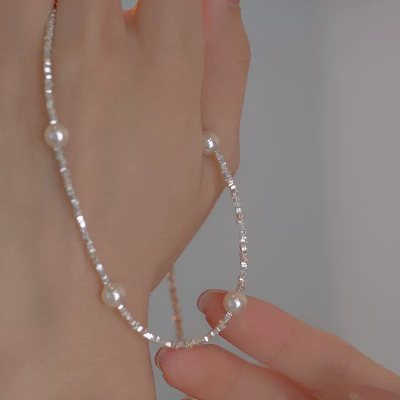 925 silver necklace, a few taels of broken silver, starry sky, Shijia bead necklace for women, light luxury, niche design, clavicle chain