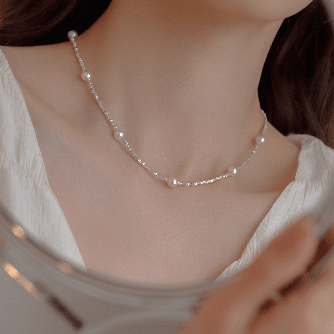 925 silver necklace, a few taels of broken silver, starry sky, Shijia bead necklace for women, light luxury, niche design, clavicle chain