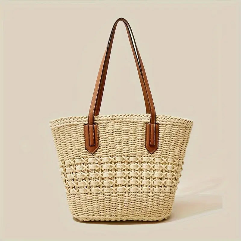 Luxury Braided Straw Tote Bag - Large Capacity, Hollow Design, Vacation-Ready, Daily Shopping Companion for Women - Perfect for Beach, Travel, Party, and Casual Fashion