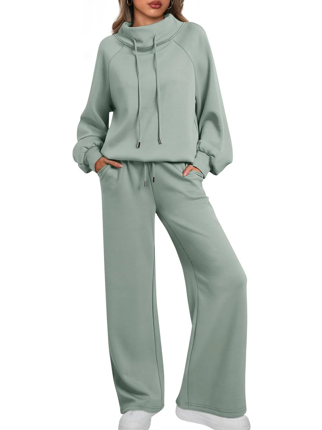 Women's Cotton Holiday Casual Crew Neck Drawstring Sweatshirt Set