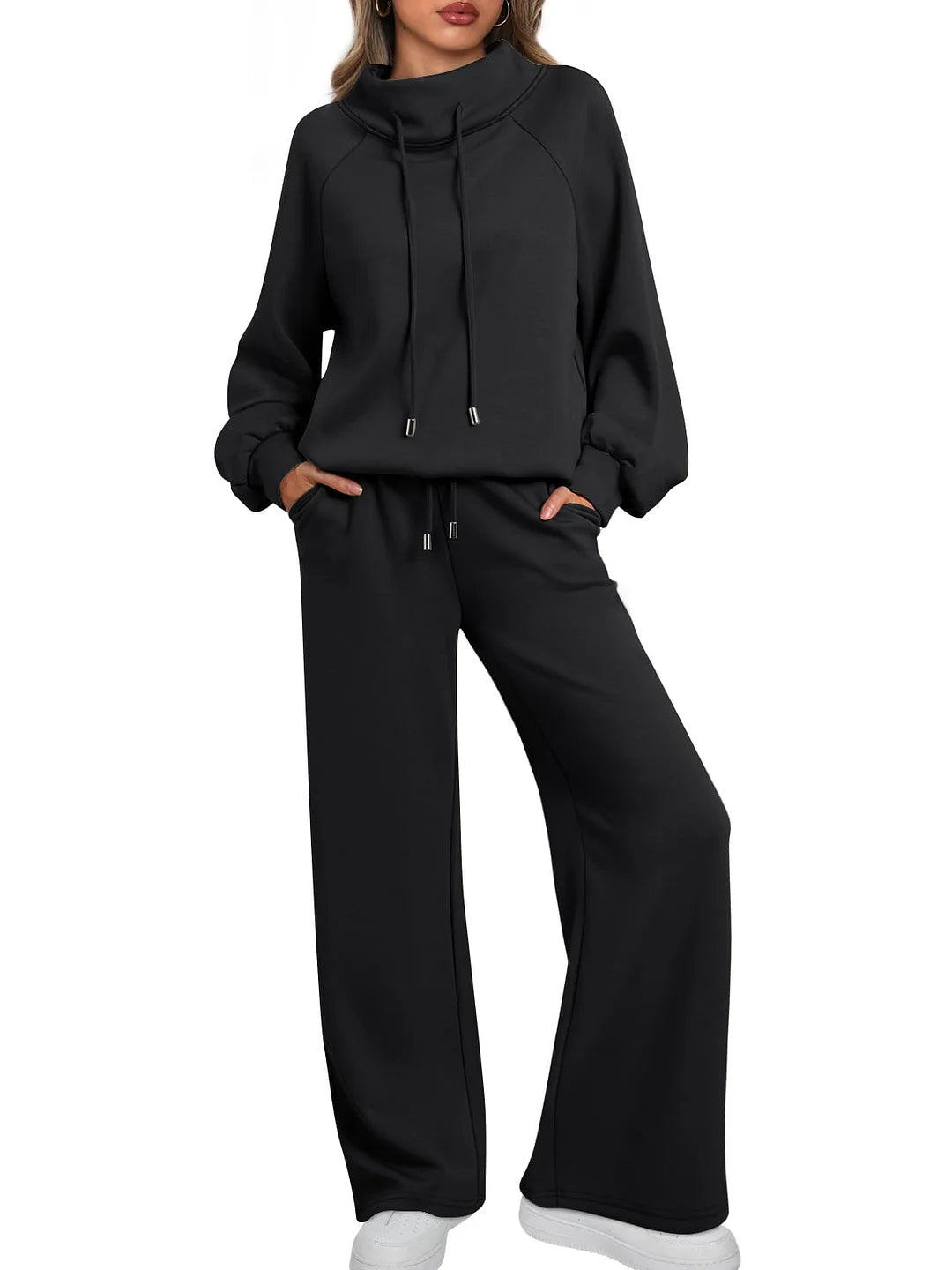 Women's Cotton Holiday Casual Crew Neck Drawstring Sweatshirt Set