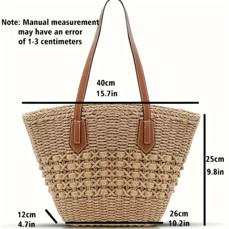 Luxury Braided Straw Tote Bag - Large Capacity, Hollow Design, Vacation-Ready, Daily Shopping Companion for Women - Perfect for Beach, Travel, Party, and Casual Fashion