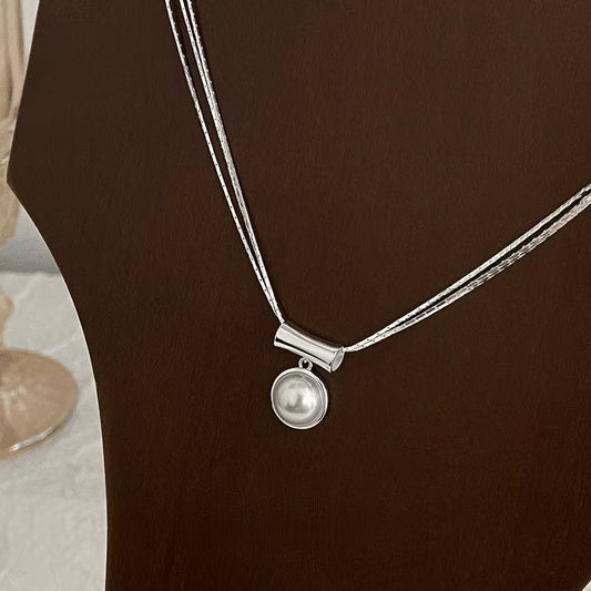 925 silver imitation pearl s925 sterling silver high-gloss silver semi-circular imitation pearl necklace female princess lady Korean version chain