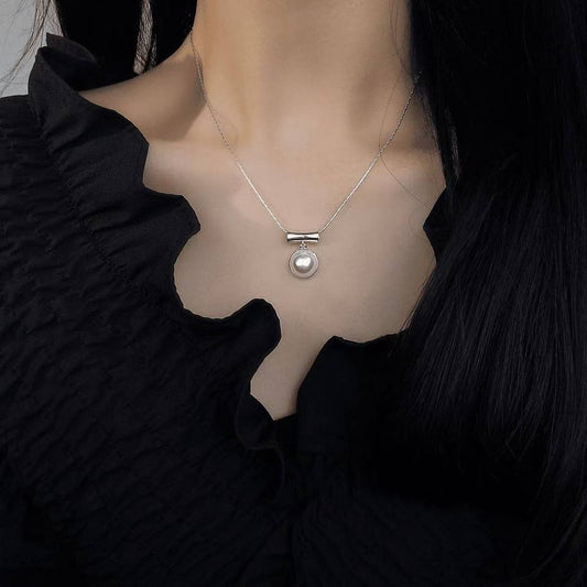 925 silver imitation pearl s925 sterling silver high-gloss silver semi-circular imitation pearl necklace female princess lady Korean version chain
