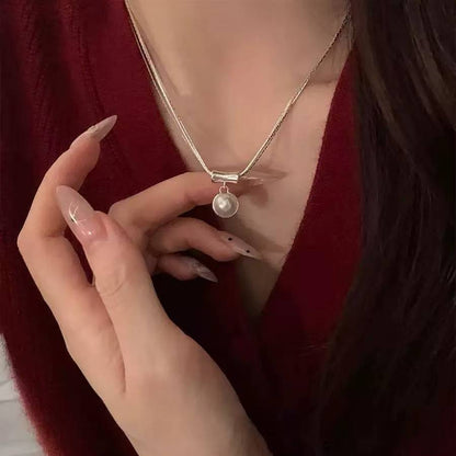 925 silver imitation pearl s925 sterling silver high-gloss silver semi-circular imitation pearl necklace female princess lady Korean version chain