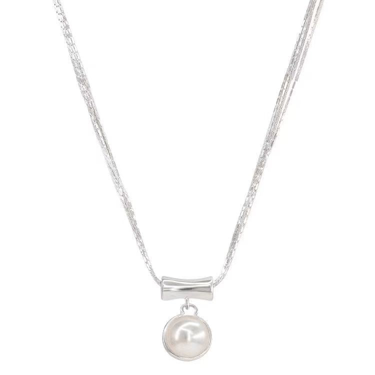 925 silver imitation pearl s925 sterling silver high-gloss silver semi-circular imitation pearl necklace female princess lady Korean version chain
