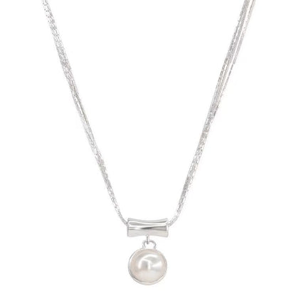 925 silver imitation pearl s925 sterling silver high-gloss silver semi-circular imitation pearl necklace female princess lady Korean version chain
