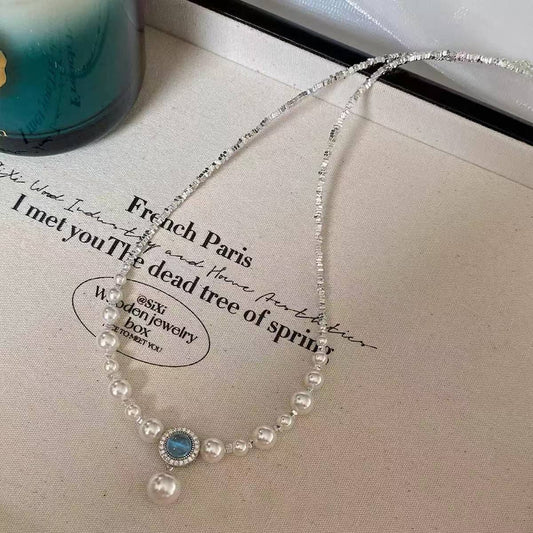 925 silver French imitation pearl necklace female sterling silver light luxury high-end full score Qixi Festival gift for girlfriend