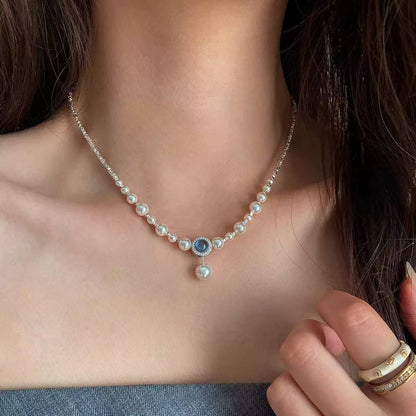 925 silver French imitation pearl necklace female sterling silver light luxury high-end full score Qixi Festival gift for girlfriend