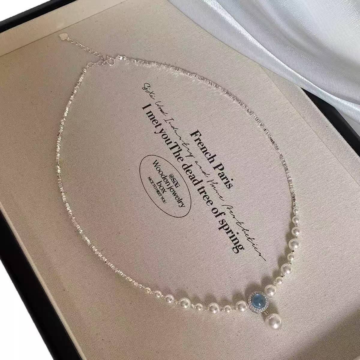 925 silver French imitation pearl necklace female sterling silver light luxury high-end full score Qixi Festival gift for girlfriend