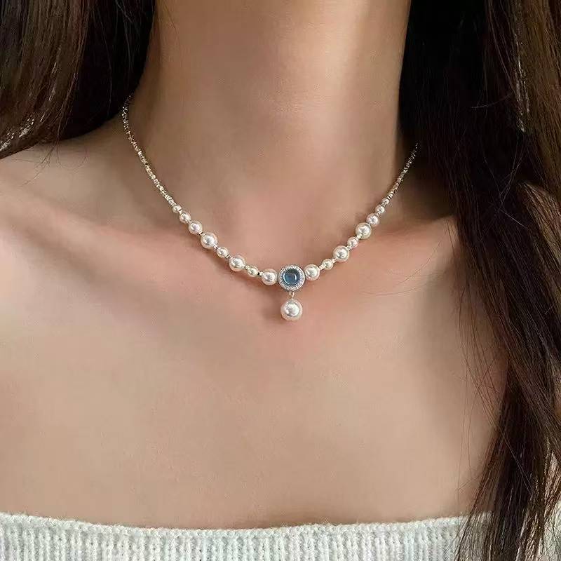 925 silver French imitation pearl necklace female sterling silver light luxury high-end full score Qixi Festival gift for girlfriend