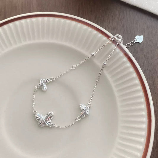 925 silver Pure silver butterfly necklace for girls, light luxury, niche, simple, integrated, double-sided, sterling silver jewelry gift