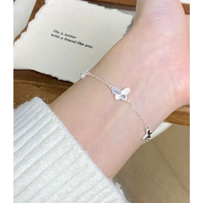 925 silver Pure silver butterfly necklace for girls, light luxury, niche, simple, integrated, double-sided, sterling silver jewelry gift