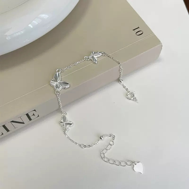 925 silver Pure silver butterfly necklace for girls, light luxury, niche, simple, integrated, double-sided, sterling silver jewelry gift