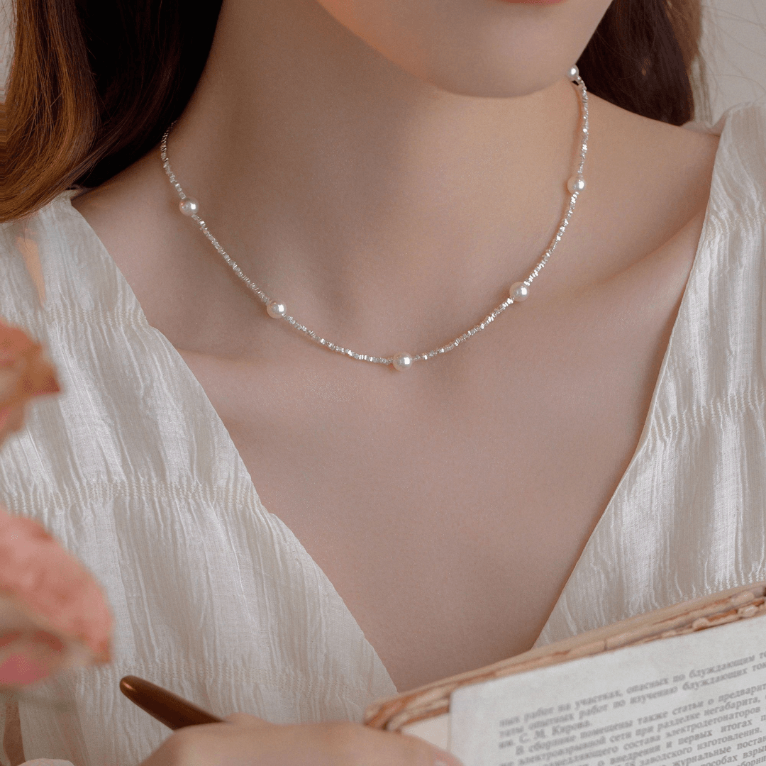 925 silver necklace, a few taels of broken silver, starry sky, Shijia bead necklace for women, light luxury, niche design, clavicle chain