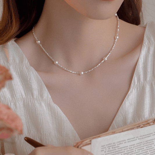 925 silver necklace, a few taels of broken silver, starry sky, Shijia bead necklace for women, light luxury, niche design, clavicle chain