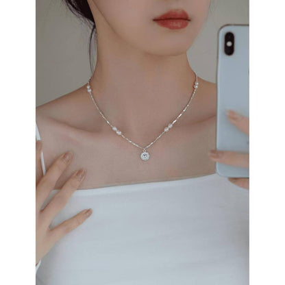 925 silver broken silver natural freshwater pearl flawless clavicle chain love sterling silver necklace