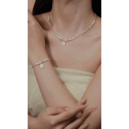 925 silver broken silver natural freshwater pearl flawless clavicle chain love sterling silver necklace
