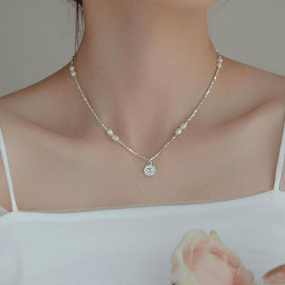 925 silver broken silver natural freshwater pearl flawless clavicle chain love sterling silver necklace