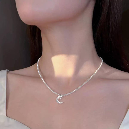 925 sterling silver natural freshwater pearl butterfly shell moon necklace female niche design high-end fashion simple necklace