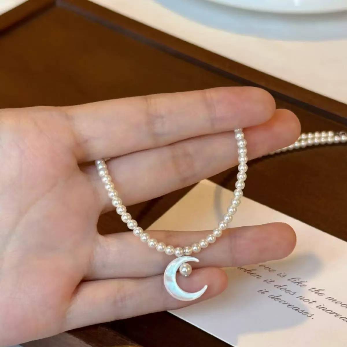 925 sterling silver natural freshwater pearl butterfly shell moon necklace female niche design high-end fashion simple necklace