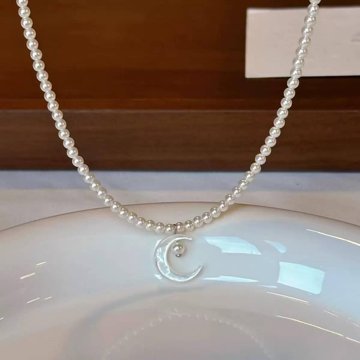 925 sterling silver natural freshwater pearl butterfly shell moon necklace female niche design high-end fashion simple necklace