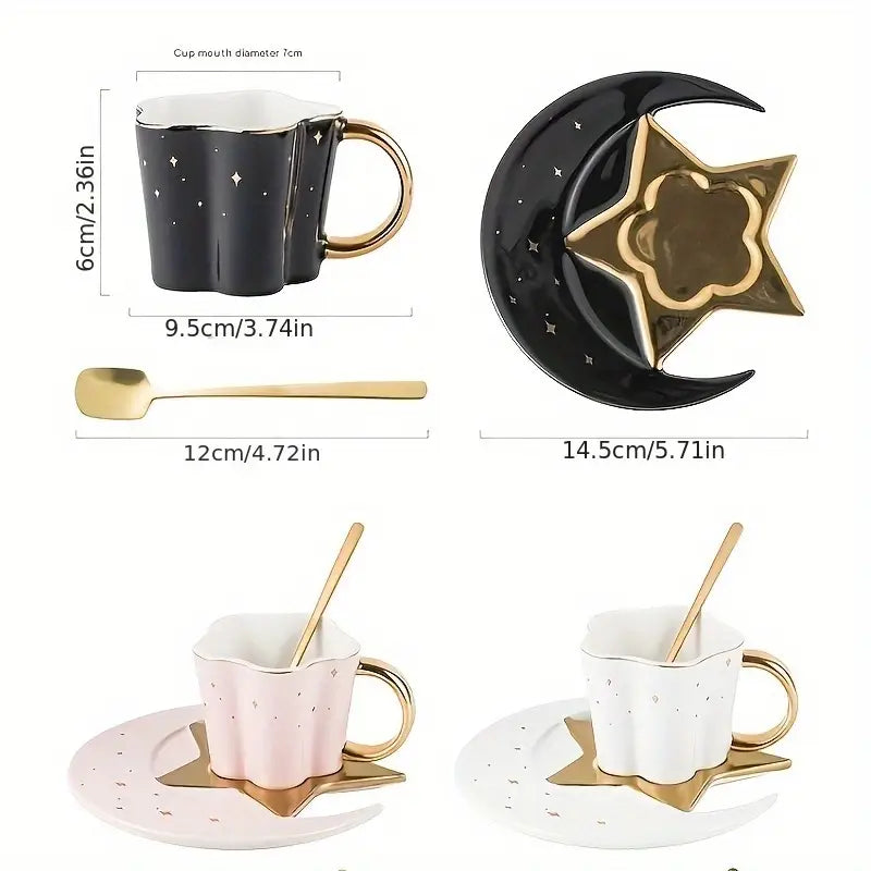 1 Set, Star And Moon Shaped Ceramic Coffee Cup Set, Exquisite Water Cup, Suitable for Afternoon Tea, Home, Restaurant, Christmas Decoration, Kitchen Decoration, Easter, Teacher's Day, Valentine's Day, Birthday, Mother's Day Gift, Perfect for Thanksgiving