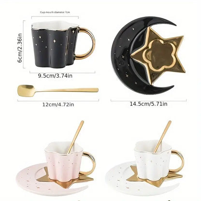 1 Set, Star And Moon Shaped Ceramic Coffee Cup Set, Exquisite Water Cup, Suitable for Afternoon Tea, Home, Restaurant, Christmas Decoration, Kitchen Decoration, Easter, Teacher's Day, Valentine's Day, Birthday, Mother's Day Gift, Perfect for Thanksgiving