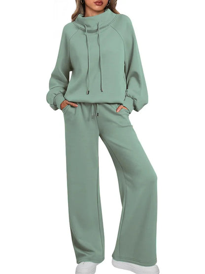 Women's Cotton Holiday Casual Crew Neck Drawstring Sweatshirt Set