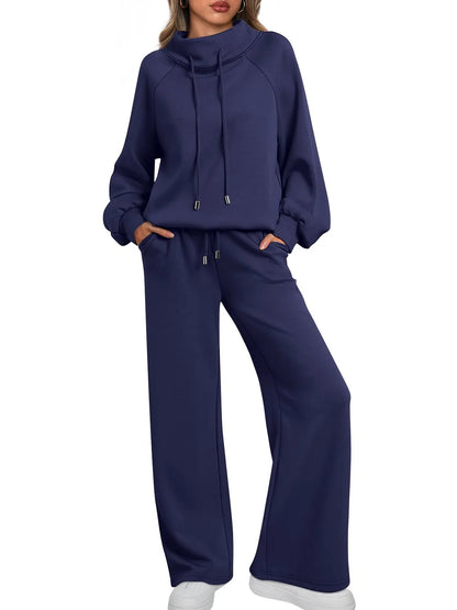 Women's Cotton Holiday Casual Crew Neck Drawstring Sweatshirt Set