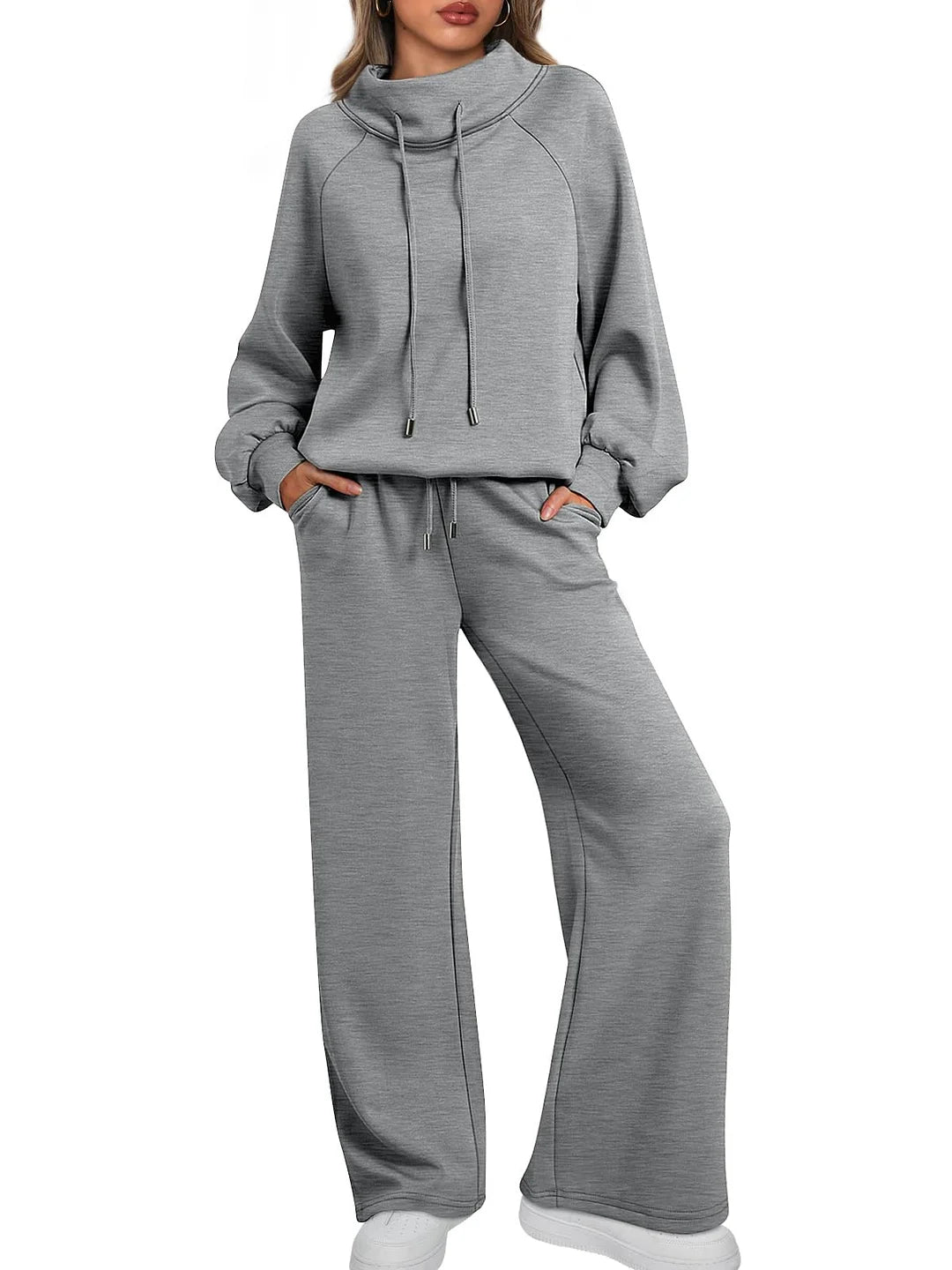 Women's Cotton Holiday Casual Crew Neck Drawstring Sweatshirt Set