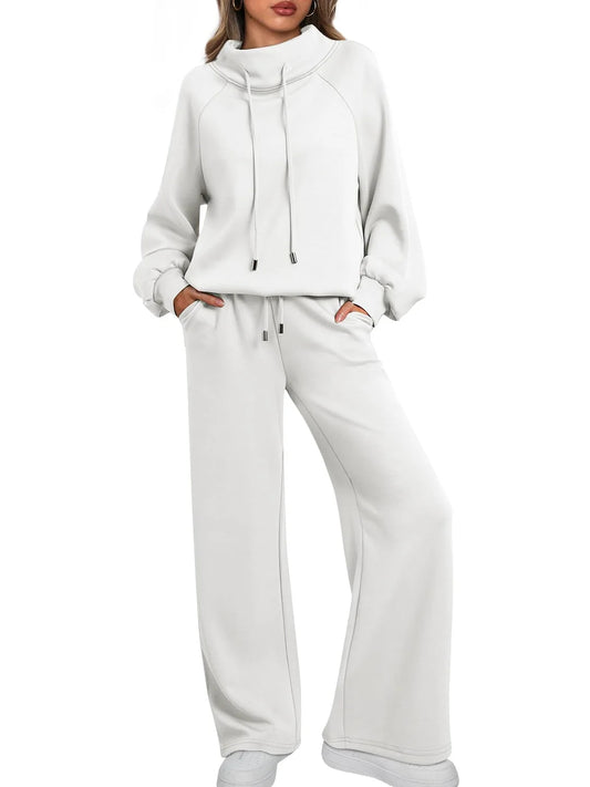 Women's Cotton Holiday Casual Crew Neck Drawstring Sweatshirt Set