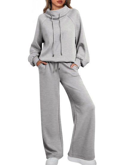 Women's Cotton Holiday Casual Crew Neck Drawstring Sweatshirt Set