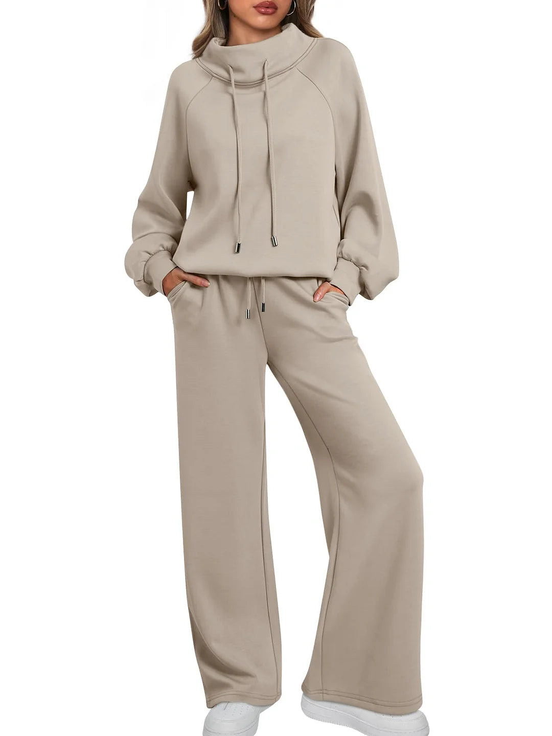 Women's Cotton Holiday Casual Crew Neck Drawstring Sweatshirt Set