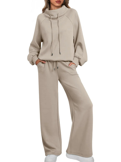 Women's Cotton Holiday Casual Crew Neck Drawstring Sweatshirt Set