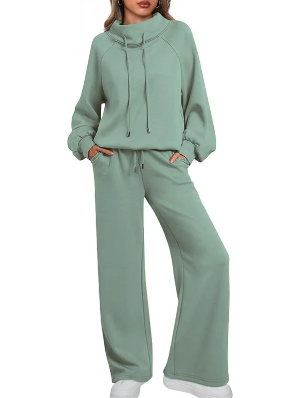 Women's Cotton Holiday Casual Crew Neck Drawstring Sweatshirt Set