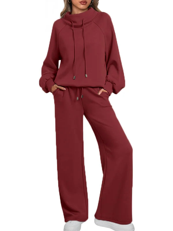 Women's Cotton Holiday Casual Crew Neck Drawstring Sweatshirt Set