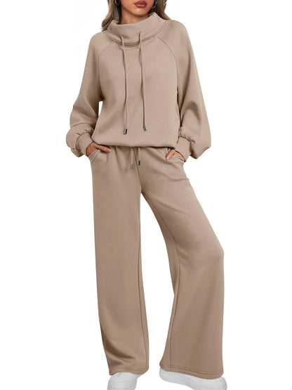 Women's Cotton Holiday Casual Crew Neck Drawstring Sweatshirt Set