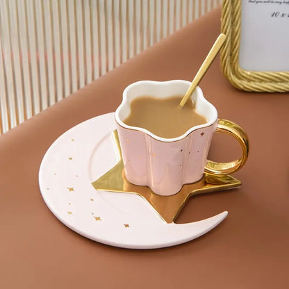 1 Set, Star And Moon Shaped Ceramic Coffee Cup Set, Exquisite Water Cup, Suitable for Afternoon Tea, Home, Restaurant, Christmas Decoration, Kitchen Decoration, Easter, Teacher's Day, Valentine's Day, Birthday, Mother's Day Gift, Perfect for Thanksgiving