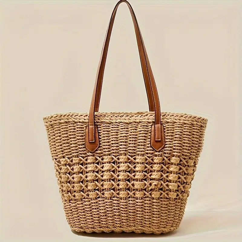 Luxury Braided Straw Tote Bag - Large Capacity, Hollow Design, Vacation-Ready, Daily Shopping Companion for Women - Perfect for Beach, Travel, Party, and Casual Fashion